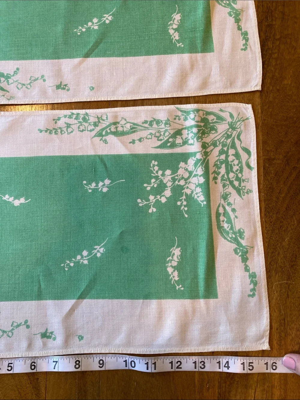 Mid-century 2 Placemat 4 Napkin Set Green‎ White Floral Linen Blend Cottagecore